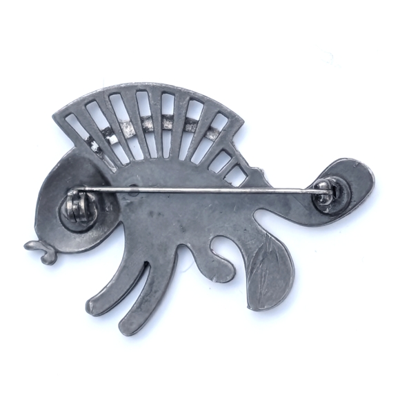 Vintage Sterling Silver Modernist Brooch Fish Frog Quirky Studio Piece - Picture 2 of 3